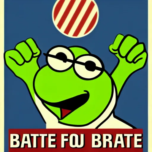 Prompt: battle for pepe propaganda poster