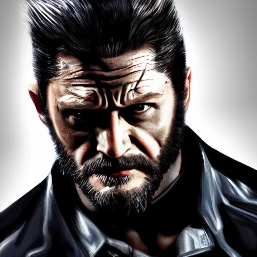 Image similar to Tom Hardy as wolverine in Black leather suit Digital art 4K quality Photorealism