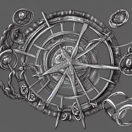 Prompt: illustration, highly detailed, digital painting, concept art, armillary rings jewelry
