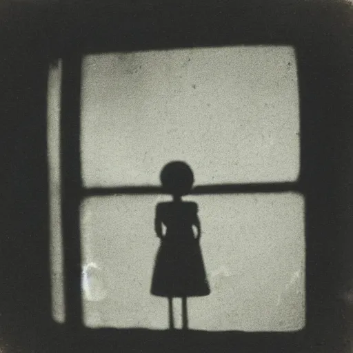 Prompt: soviet doll in the jar, silver gelatin print, old photography, style by masao yamamoto, noisy, dusty, atmospheric, view from apart, mist