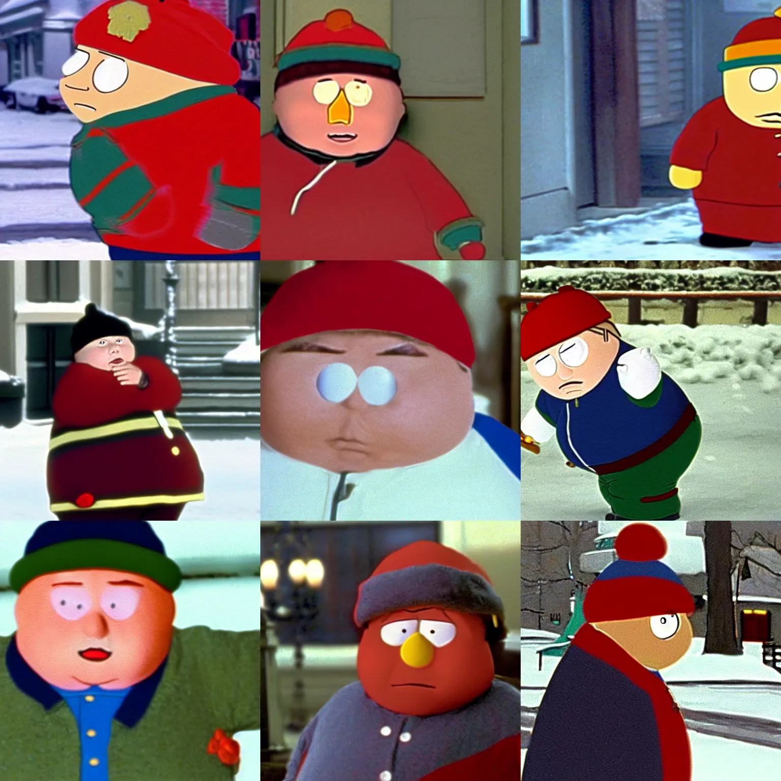 Prompt: still frame of eric cartman in Home Alone 2 (1992)