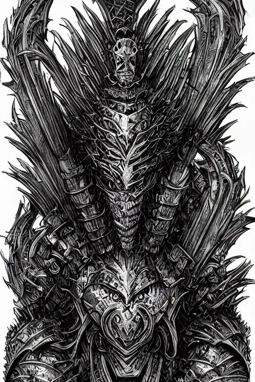 Prompt: thistle armoured warrior monster, symmetrical, highly detailed, digital art, sharp focus, trending on art station, kentaro miura art style