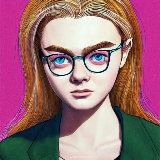 Image similar to professional painting of Elle Fanning in the style of Akira Toriyama, head and shoulders portrait, symmetrical facial features, smooth, sharp focus, illustration, intricate, stormy weather, extremely detailed masterpiece,