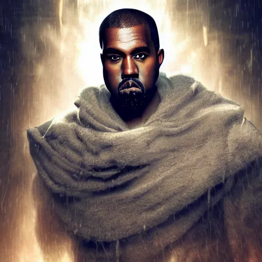 Image similar to Portrait of Kanye West as the god-emperor of mankind, amazing splashscreen artwork, splash art, natural light, elegant, intricate, fantasy, atmospheric lighting, cinematic, matte painting