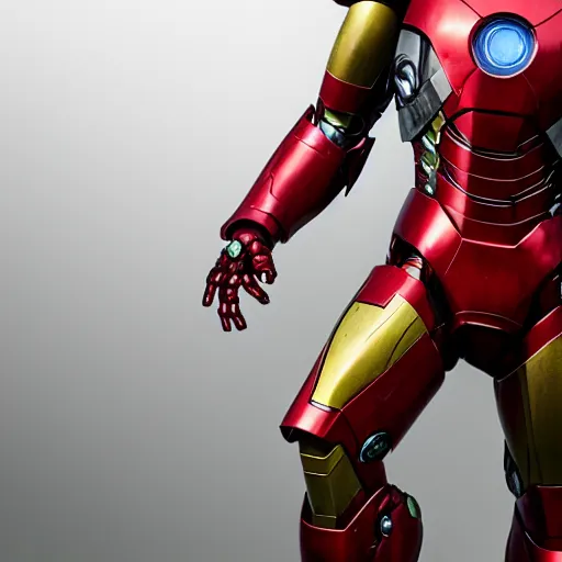 Image similar to rusted and overgrown iron man suit, 4k realistic photo