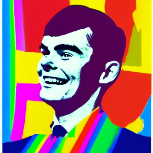 Image similar to rainbow smiling happy alan turing. pop art.