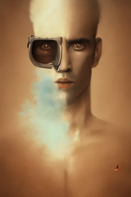 Prompt: portrait of a man made of a smoke, by artgerm, tom bagshaw, gerald brom, vaporwave, vaporwave colors, lo fi colors, vaporwave, lo fi, 4 k, hd,