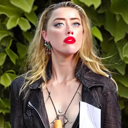 Image similar to gourd with face of amber heard hybrid intercross mix as a gourd