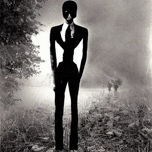 Prompt: slenderman, realistic, old photograph