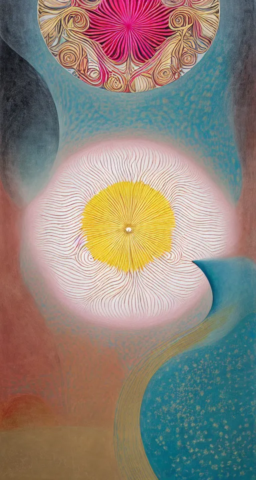 Prompt: blossoming rhythm, imperil, digital painting by hilma af klint, moebius, victo ngai, laurie greasly, sharp focus, bright, highly detailed, masterpiece, award winning, post processing