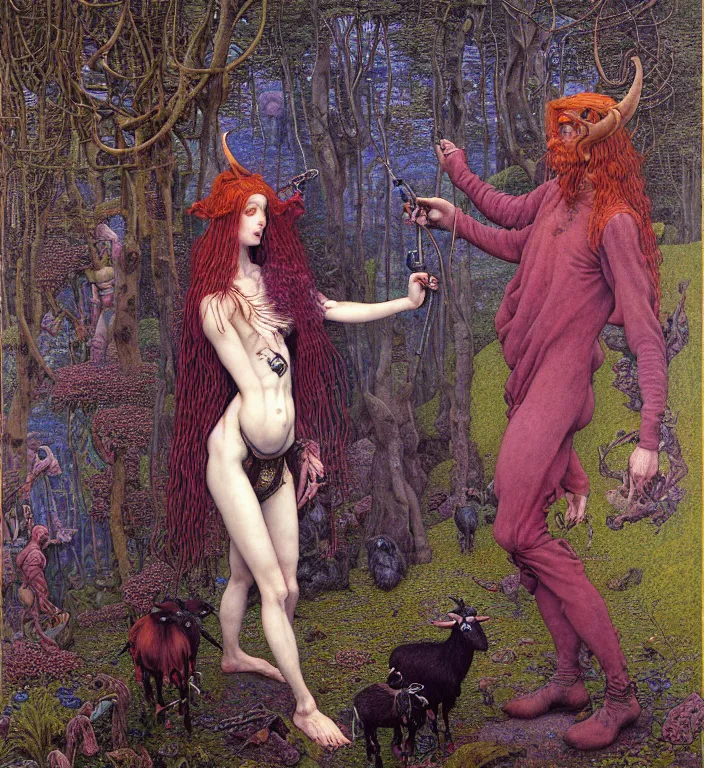 Prompt: pixelated corrupted professional pre-raphaelite defined colours 4k uncropped photo of a fully clothed punk person in the cyberpunk forest with a goat and a robot by Ivan Bilibin, Austin Osman Spare, high quality, ultra detailed. Beksinski painting, part by Adrian Ghenie and Gerhard Richter. art by Takato Yamamoto. masterpiece, oil on canvas painting, pixelart, vivid acid neon colours. Futurism by beksinski carl spitzweg moebius and tuomas korpi. baroque elements. baroque element. intricate artwork by caravaggio. Oil painting. Trending on artstation. 8k