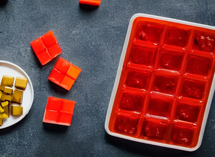 Image similar to dslr food photograph of a jello mold filled with cubes of beef, 8 5 mm f 1. 8