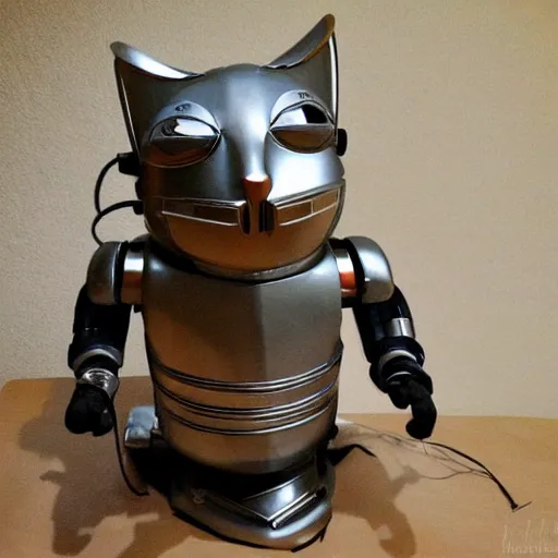 Image similar to Huckle Cat in robot armor