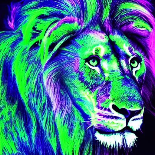 Prompt: an intricate photo of iridescent lion pride, blacklight, nightvision