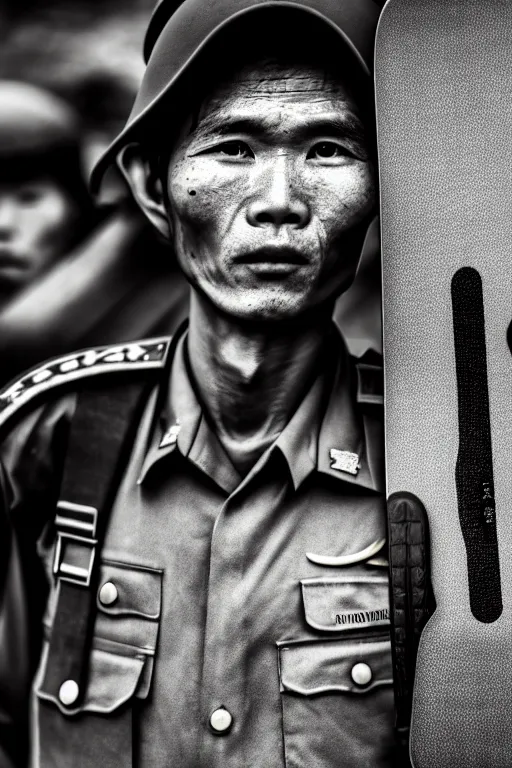 Image similar to vietnam soldier with skateboard, pulitzer award, captured by nikon d 8 5 0, 4 k, body features, face features, bokeh, by daniel berehulak and adnan abidi