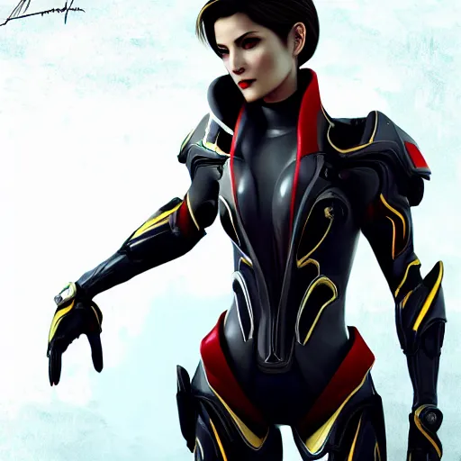 Image similar to A combination of Ada Wong's and Grace Kelly's and Ashley Greene's appearances wearing Interceptor's armor from Anthem, high tech, action shot, angular, full body portrait, futuristic, dramatic, fantasy, intricate, elegant, highly detailed, digital painting, artstation, concept art, matte, sharp focus, illustration, 8K, art by Donato Giancola and James Gurney