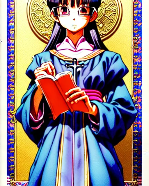 Prompt: a richly detailed color  illustration depicting a pretty teenage woman who works as a pastor in an Orthodox church, 3D shadowing effect, ultra ornate detail. masterfully illustrated by Akira Toriyama and Mina Petrovic and Range Murata.