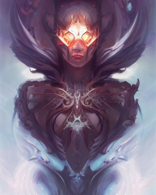 Image similar to portrait of a beautiful satanic cybernetic emanation, by pete mohrbacher and artgerm and wlop, digital art, highly detailed, intricate, fantasy, mystical, sharp focus, Trending on Artstation HQ, deviantart, unreal engine 5, 4K UHD image