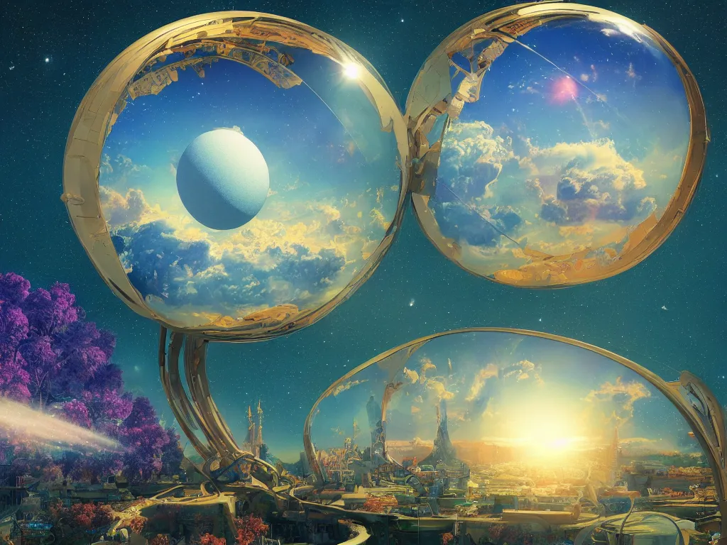 Image similar to The universe is a spheroid region 705 meters in diameter, 3d render, Sunlight Study, by Martin Johnson Heade and ((((Lisa Frank)))), Art Nouveau, 8k, extreme detail, sharp focus, octane render