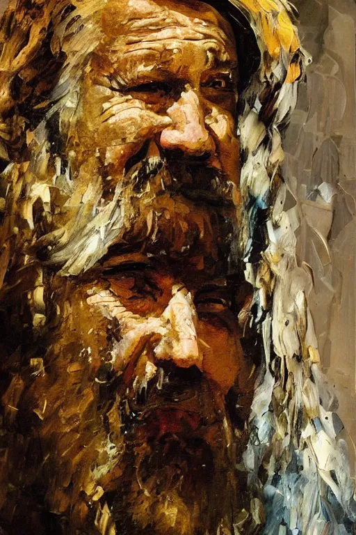 Image similar to highly detailed palette knife oil painting of a historically accurate depiction of the ancient biblical israeli king david, thoughtful, by Peter Lindbergh, impressionistic brush strokes, painterly brushwork