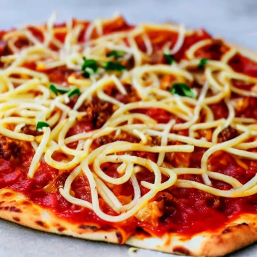 Image similar to French fries on Pizza with Spaghetti