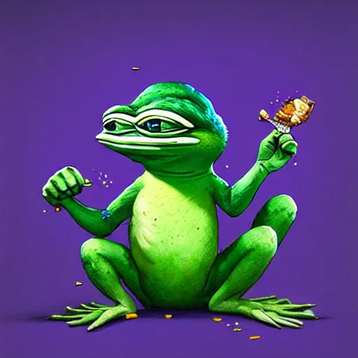 Image similar to super rich happy pepe, luxury, blue crystals, greg rutkowski