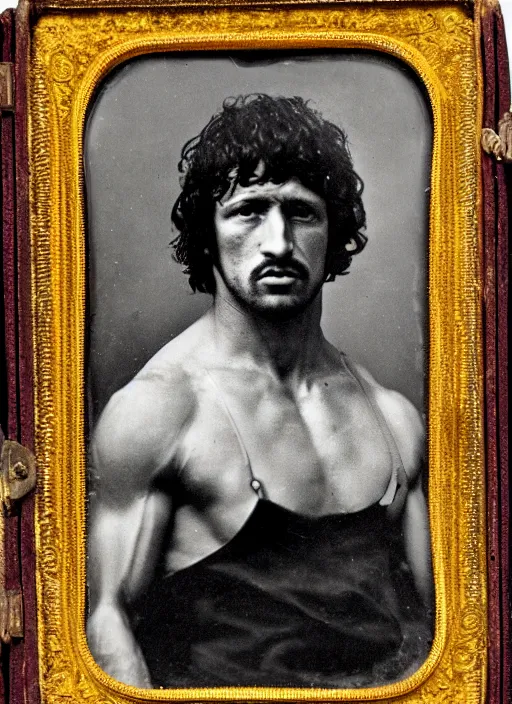 Prompt: Daguerreotype of John Rambo, classical portrait