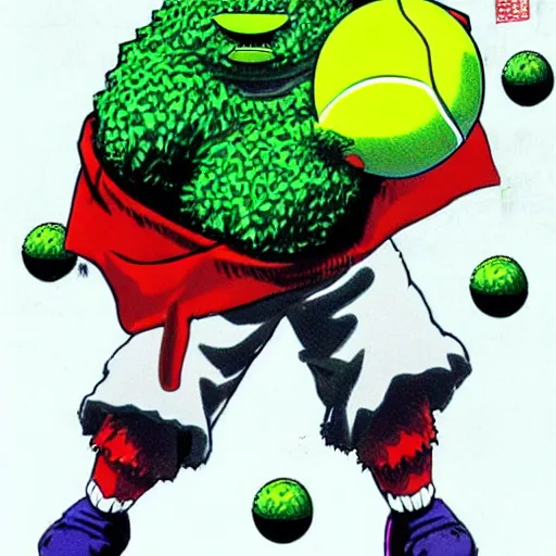 Image similar to a tennis ball monster the style of akira toriyama