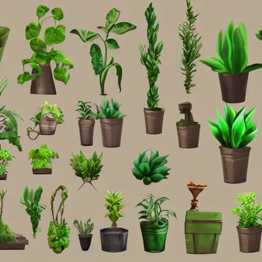 Prompt: stylized digital props game art, pack of plants