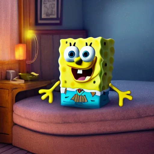 Image similar to creepy realistic photo of spongebob , 4k
