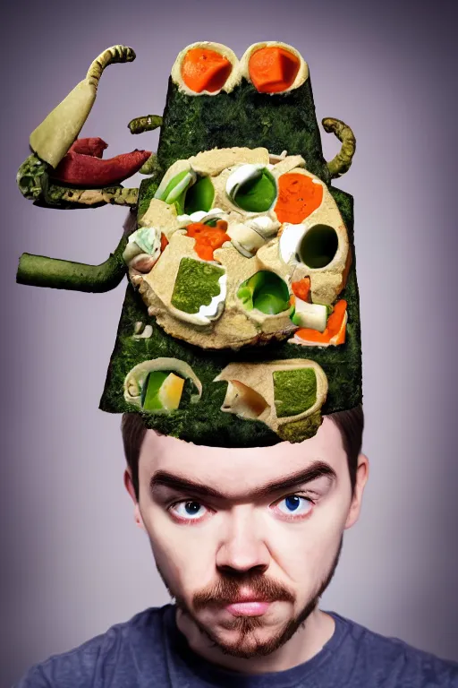 Image similar to 📷 jacksepticeye is soup, made of food, head portrait, dynamic lighting, 4 k