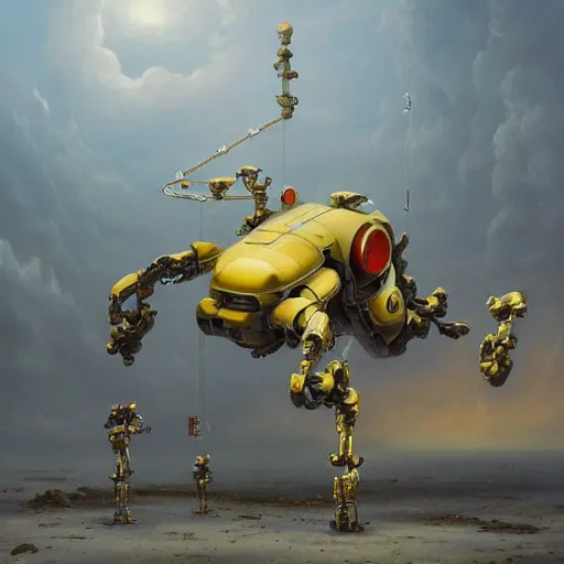 Prompt: A beautiful ultradetailed painting of a deadly half dismantled pikachu robot by Zdzislaw Beksinski and tom bagshaw, wallpaper 4k, trending on artstation