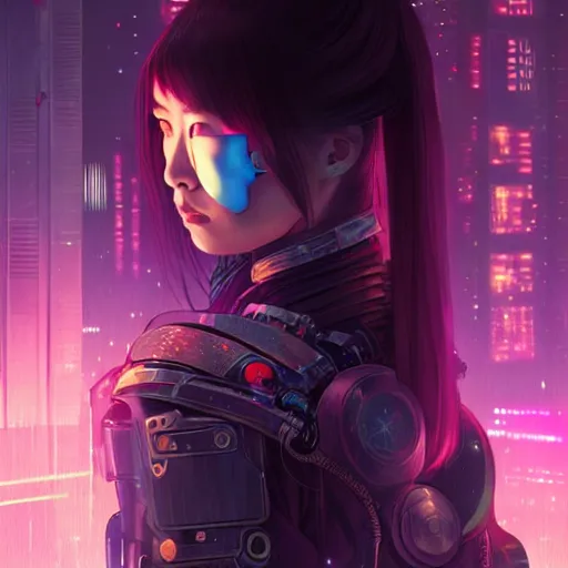 Image similar to portrait of a young female cyberpunk samurai in neotokyo at night, futuristic cyberpunk tokyo night, sci - fi and fantasy, intricate and very beautiful, highly detailed, digital painting, artstation, concept art, smooth and sharp focus, illustration, art by tian zi and wlop and alphonse mucha