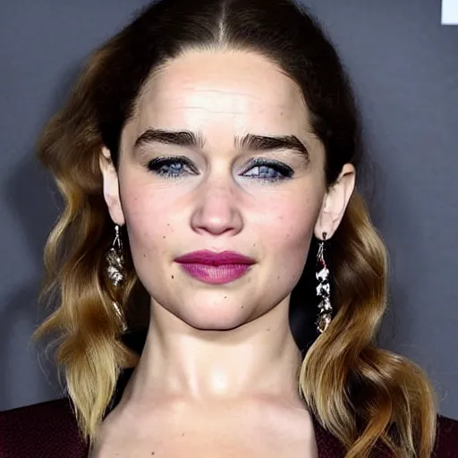 Image similar to a woman who is a genetic combination of 4 women : emilia clarke and jennifer lawrence and emily rudd and taylor swift, medium shot, detailed eyes,