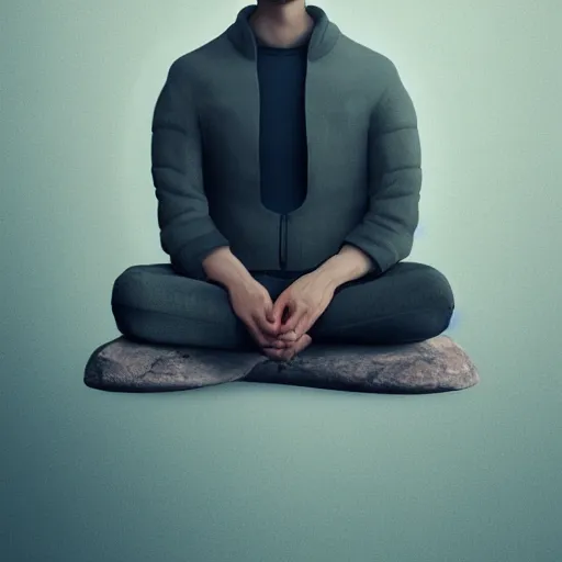 Prompt: a handsome young man sitting in meditation, 3 d render and matte painting, concept art, trending on artstation