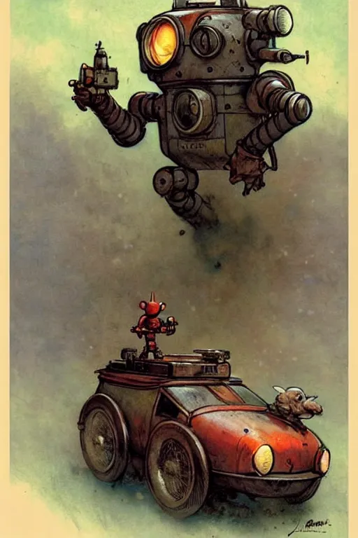 Image similar to adventurer ( ( ( ( ( 1 9 5 0 s retro future robot android robot mouse wagon book layout page. muted colors. ) ) ) ) ) by jean baptiste monge!!!!!!!!!!!!!!!!!!!!!!!!! chrome red