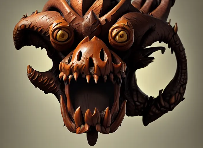 Image similar to brown wooden festeroot dragonskull treant head, stylized stl, 3 d render, activision blizzard style, hearthstone style, darksiders art style, greg rutkowski style