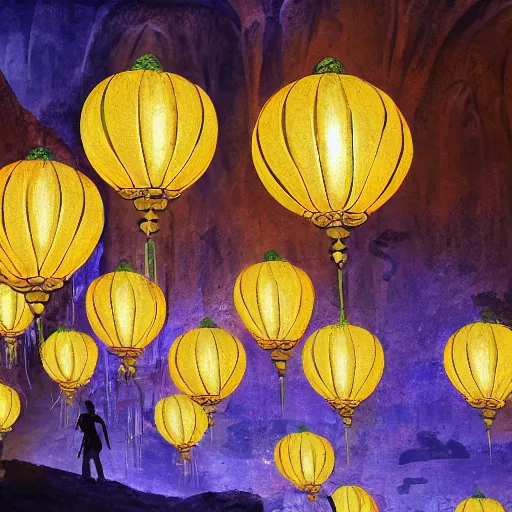 Image similar to concept art, lotus lanterns on the eve of ullambana festival, high resolution, cave temples of dunhuang - style