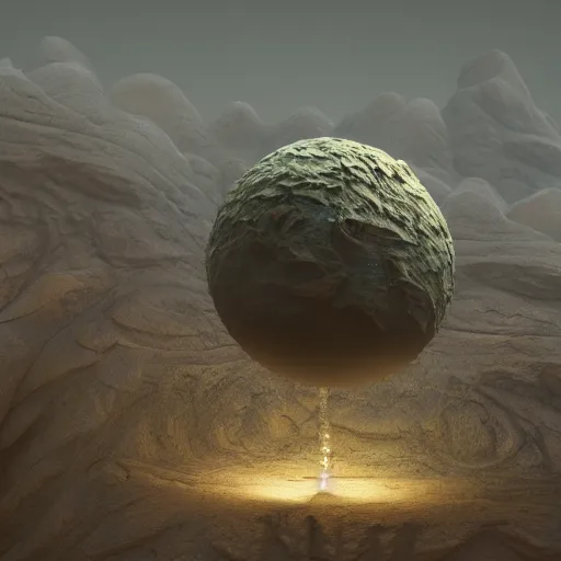 Image similar to 3 d render of a miniature earth, pascal blanche, surreal, beksinski, high detailed, volumetric lighting, octane render