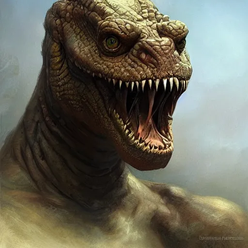 Prompt: vladimir putin, anthropomorphic bald prehistoric reptile, putin chimera, toothless, horror, macabre by donato giancola and greg rutkowski and wayne barlow and zdzisław beksinski, realistic face, digital art