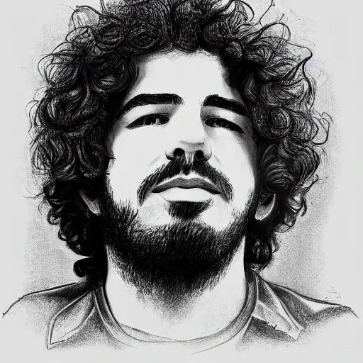 Prompt: an _ extremely _ detailed _ masterpiece _ grunge _ head _ and _ shoulders _ drawing _ of _ a young _ jerry _ garcia _ in _ the _ style _ of _ richard _ avedon