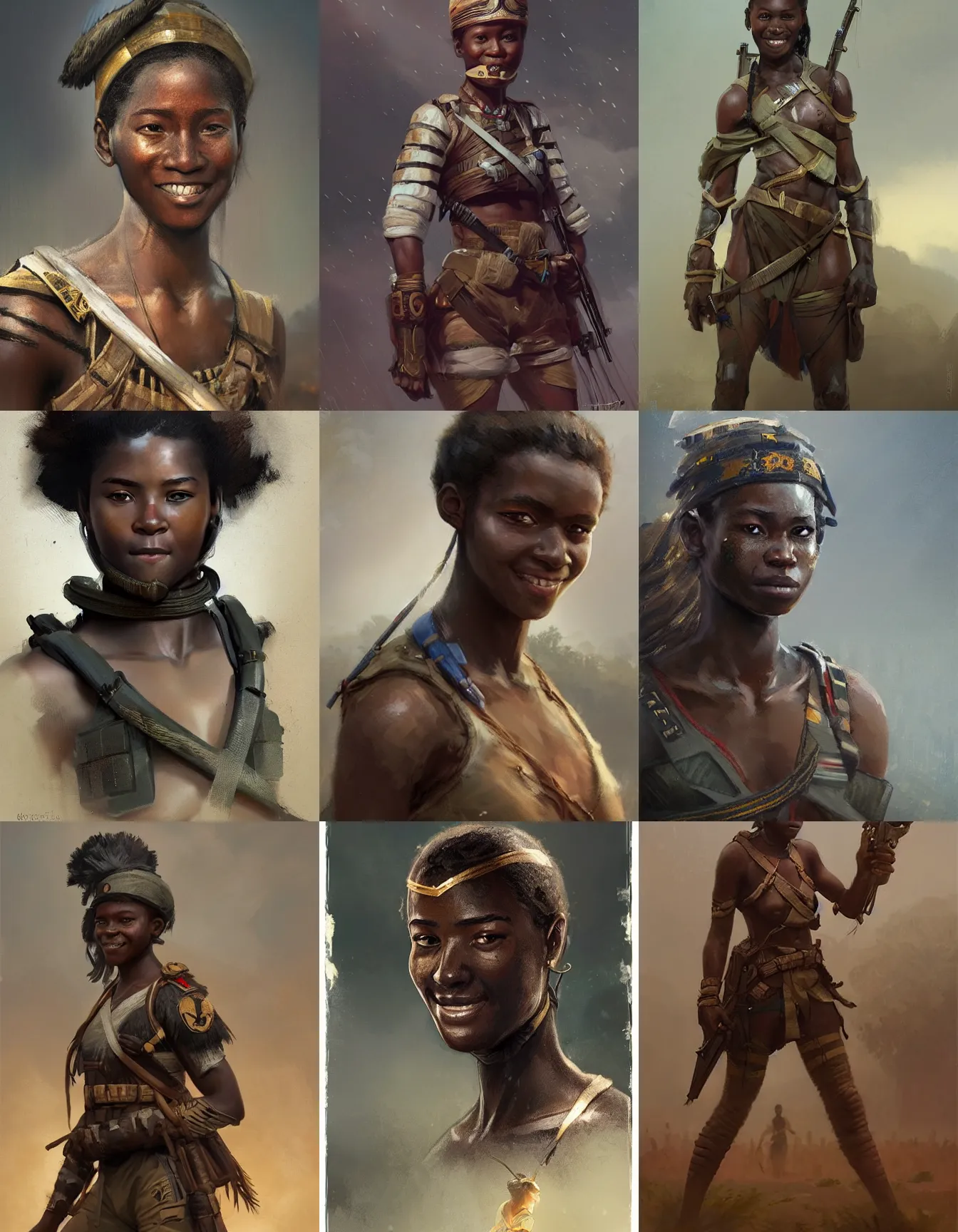 Young Female Dahomey Amazon Soldier Smiling Digital Stable Diffusion