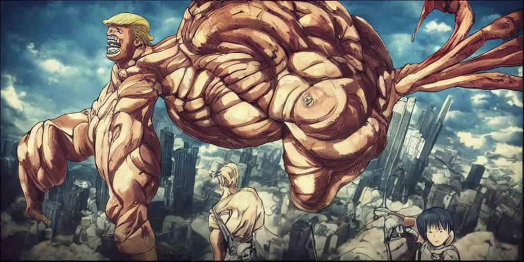 prompthunt: “ donald trump as an ugly titan, attack on titan