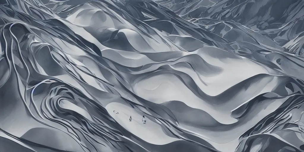 Image similar to landscape painting by james jean with zaha hadid architecture , redshift, octane