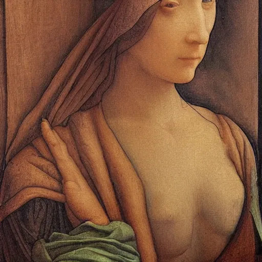 Prompt: a close up of a painting of a woman, a painting by leonardo da vinci, pixabay contest winner, academic art, da vinci, detailed painting, artwork