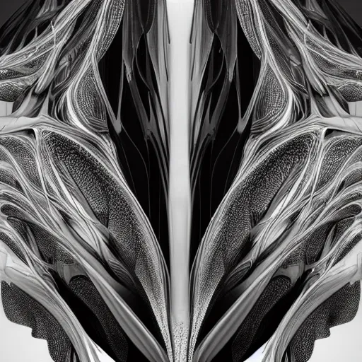 Image similar to cyberpunk noir by zaha hadid, iris van herpen and rick owens. highly detailed, hyper - real, very beautiful, intricate fractal details, very complex, opulent, epic, mysterious, polished, futuristic design, trending on deviantart and artstation