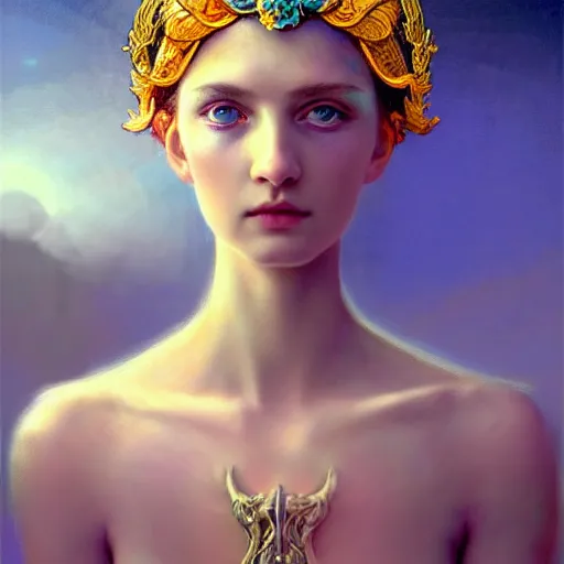 Image similar to young poppy goddess, portrait, blue eyes, beautiful face, long hair, emotionally evoking symbolic metaphor, head in focus, fantasy, ornamental, intricate, elegant, sensual, highly detailed, digital painting, artstation, concept art, smooth, golden ratio, sharp focus, illustration, art by John Collier and Krenz Cushart and Artem Demura and and Greg Rutkowski and Alphonse Mucha and Albert Aublet