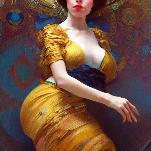 Image similar to modern women | hyperrealistic | action pose | digital painting | trending on artstation | pinup portrait | clean | illustration | dressed | Unreal Engine 5 | 8k resolution | by Greg Rutkowski Alphonse Mucha Gustav Klimt and Mel Ramos