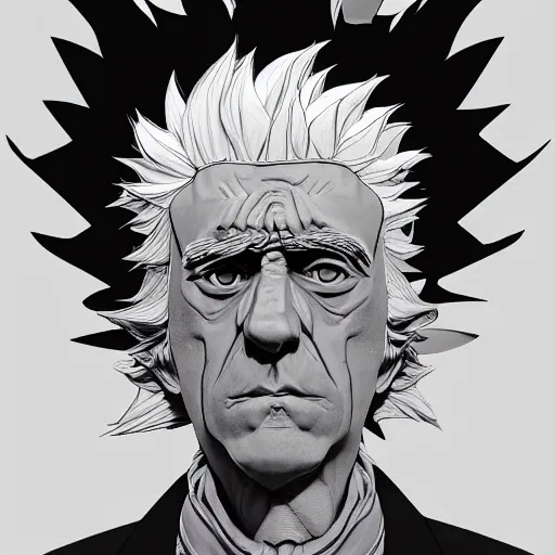Prompt: 3 0 0 0 rick sanchez portrait soft light by mc escher and james jean and katsuhiro otomo and erik jones, inspired by attack of titans anime, smooth face feature, intricate high details, sharp, ultradetailed, 3 d octane render