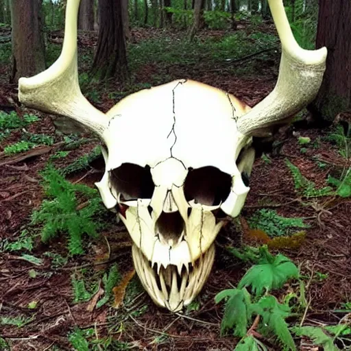 Image similar to a deer skull with alien mushrooms growing from it